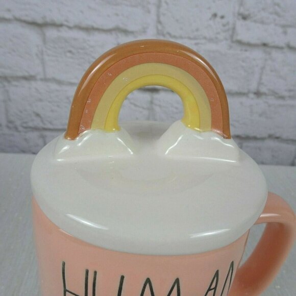 New RAE DUNN Rainbow 🌈 Figural Coffee Mug Human Kind Blush Pink With Lid Decor - Picture 4 of 12